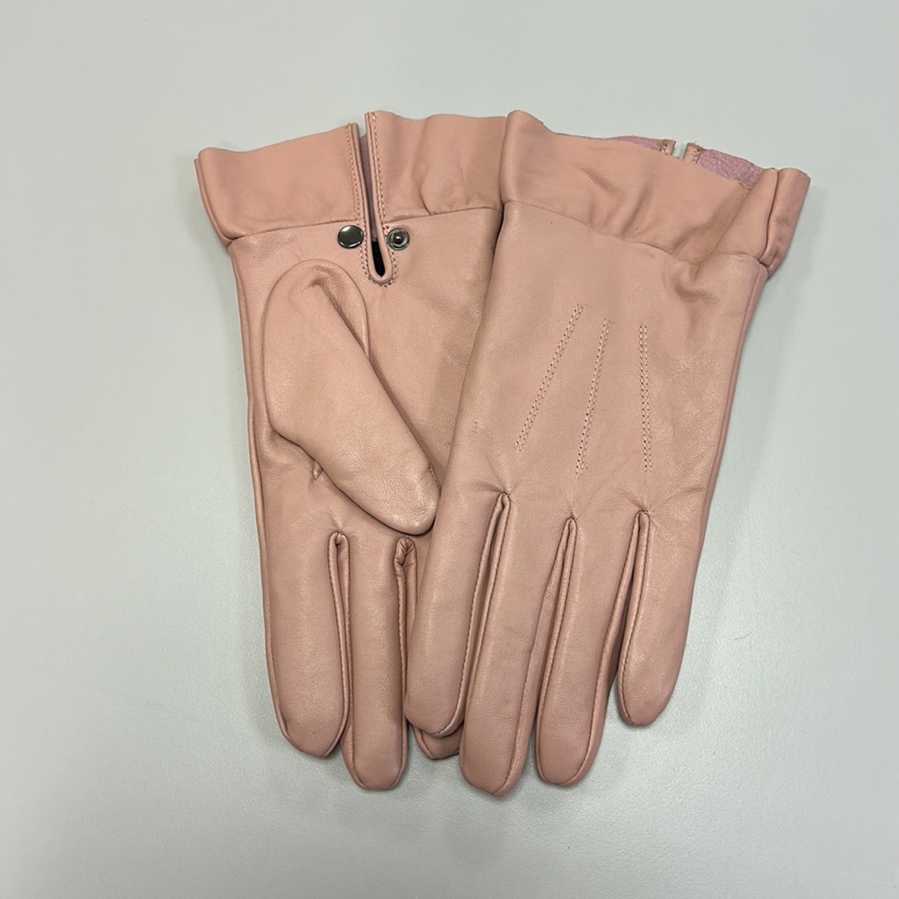 Women's Pale Pink Leather Gloves, Size M/L - Picture 2 of 4